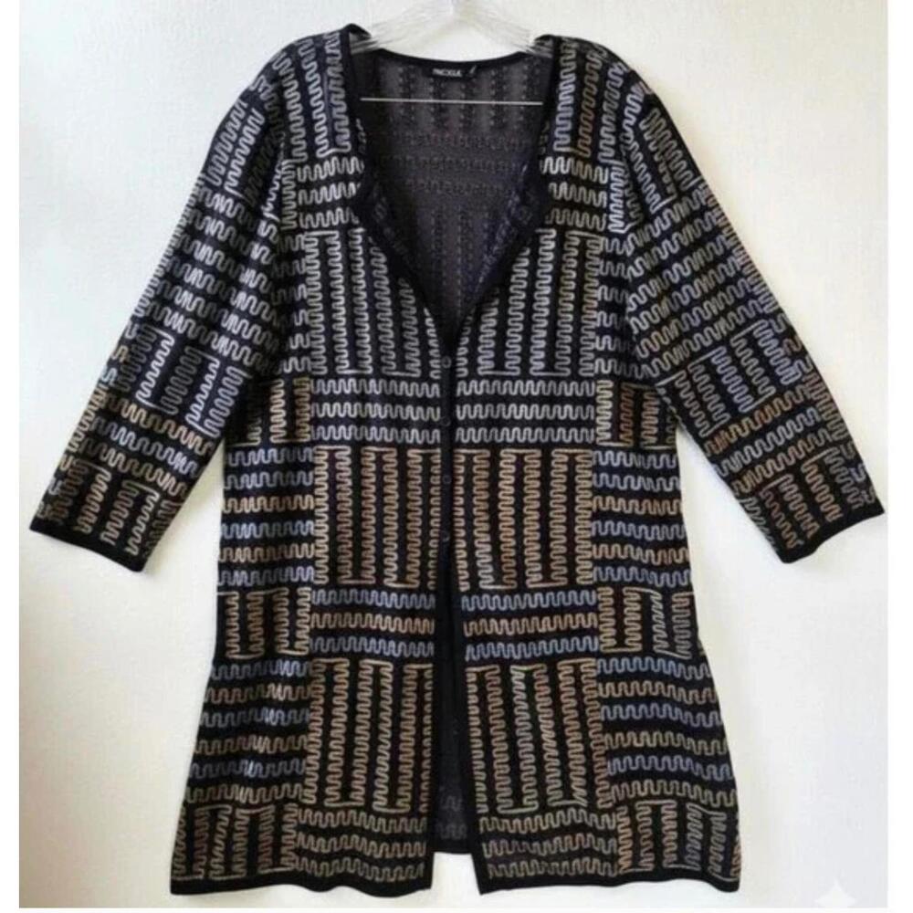 Nic+Zoe Geometric 3/4 Sleeve Button Down Sheer Sweater Women's Medium